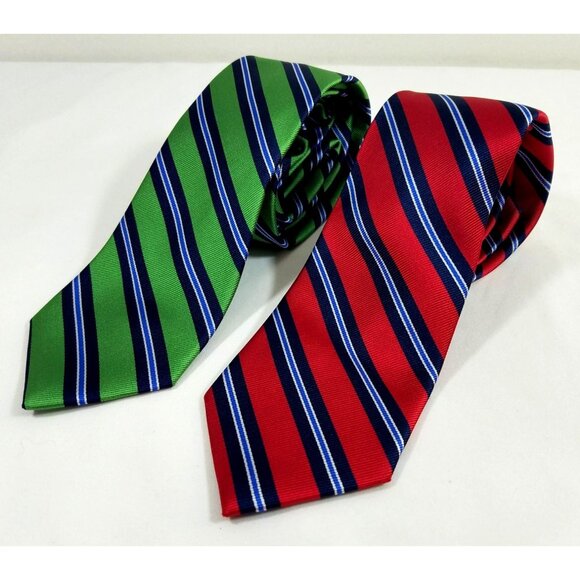 JOS A Bank Mens Necktie Silk Green Blue striped lot of 2 Stain Resistant ties - Picture 1 of 7